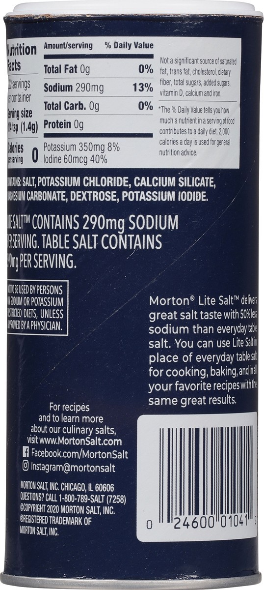 slide 3 of 13, Morton 50% Less Sodium Lite Salt 11 oz, 11 oz