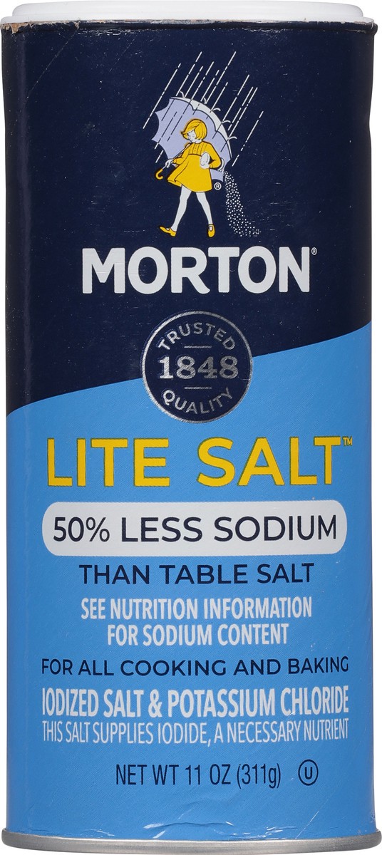 slide 13 of 13, Morton 50% Less Sodium Lite Salt 11 oz, 11 oz