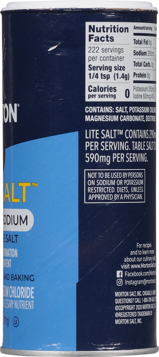 slide 8 of 13, Morton 50% Less Sodium Lite Salt 11 oz, 11 oz