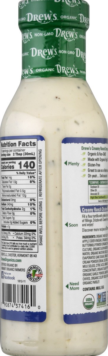 slide 9 of 13, Drew's Organics Creamy Ranch Dressing & Quick Marinade 12 oz, 12 fl oz