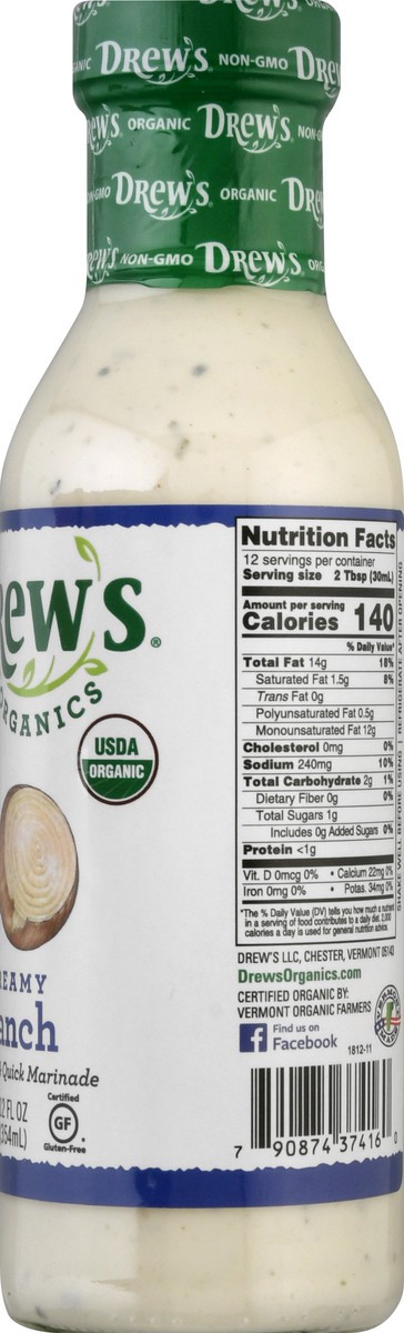 slide 10 of 13, Drew's Organics Creamy Ranch Dressing & Quick Marinade 12 oz, 12 fl oz