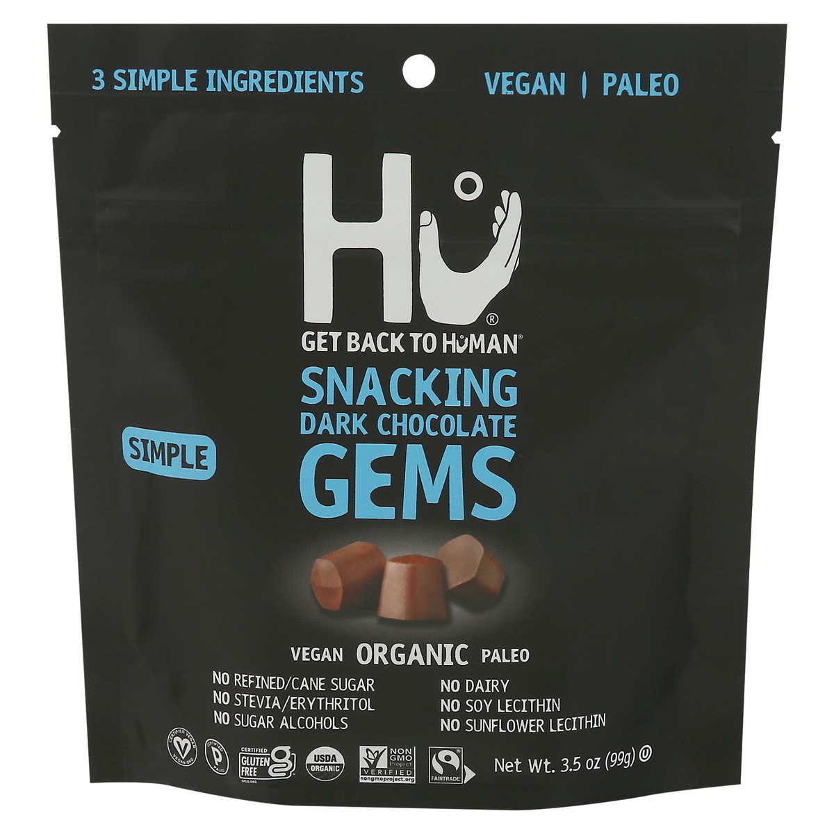 slide 1 of 9, Hu Snacking Dark Chocolate Gems, Organic, Simple, 3.5 oz