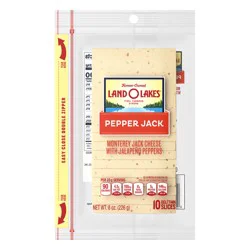 Land O'Lakes Pepper Jack Cheese, Monterey Jack with Jalapeño Peppers, Packaged Sliced Cheese, 8 oz, 10 slices