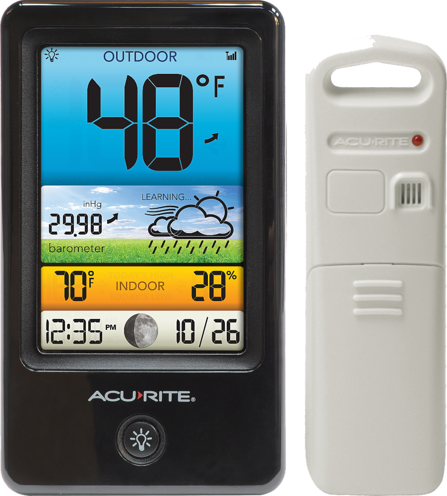 slide 1 of 1, AcuRite Color Weather Station, 4.8 in x 1.6 in x 0.9 in