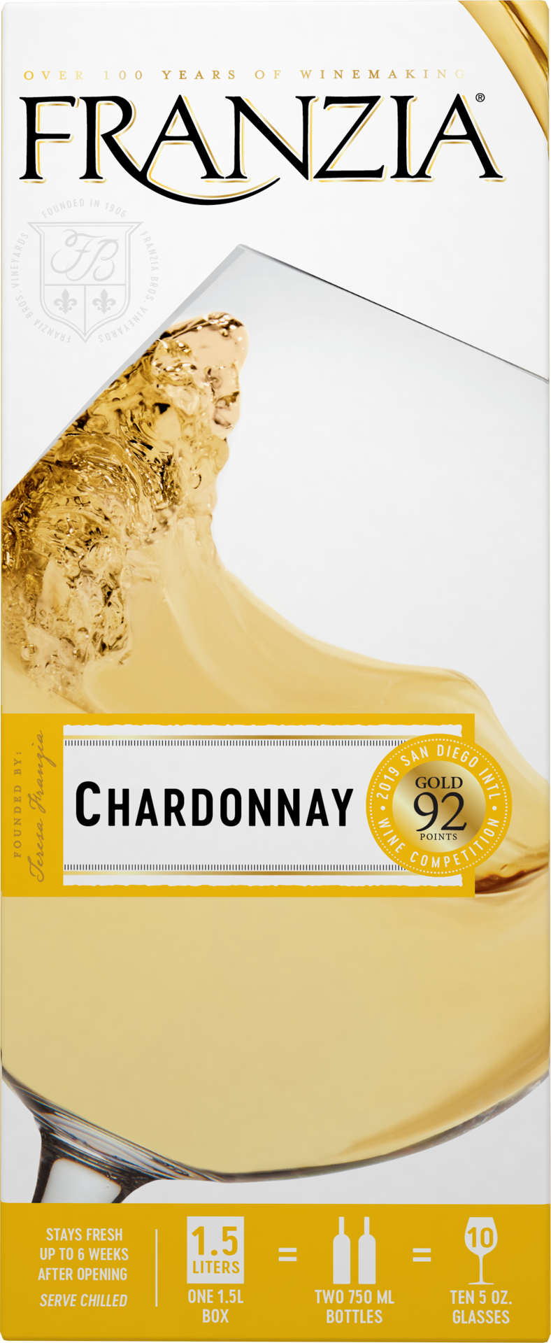 slide 2 of 4, Franzia Chardonnay, White Wine, American, 1 ct, 1.5L Box, 1.50 liter