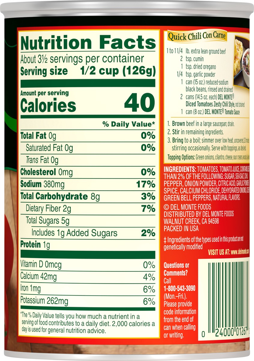 slide 5 of 7, Del Monte Diced Zesty Chili Style Tomatoes 14.5 oz Can, 14.5 oz