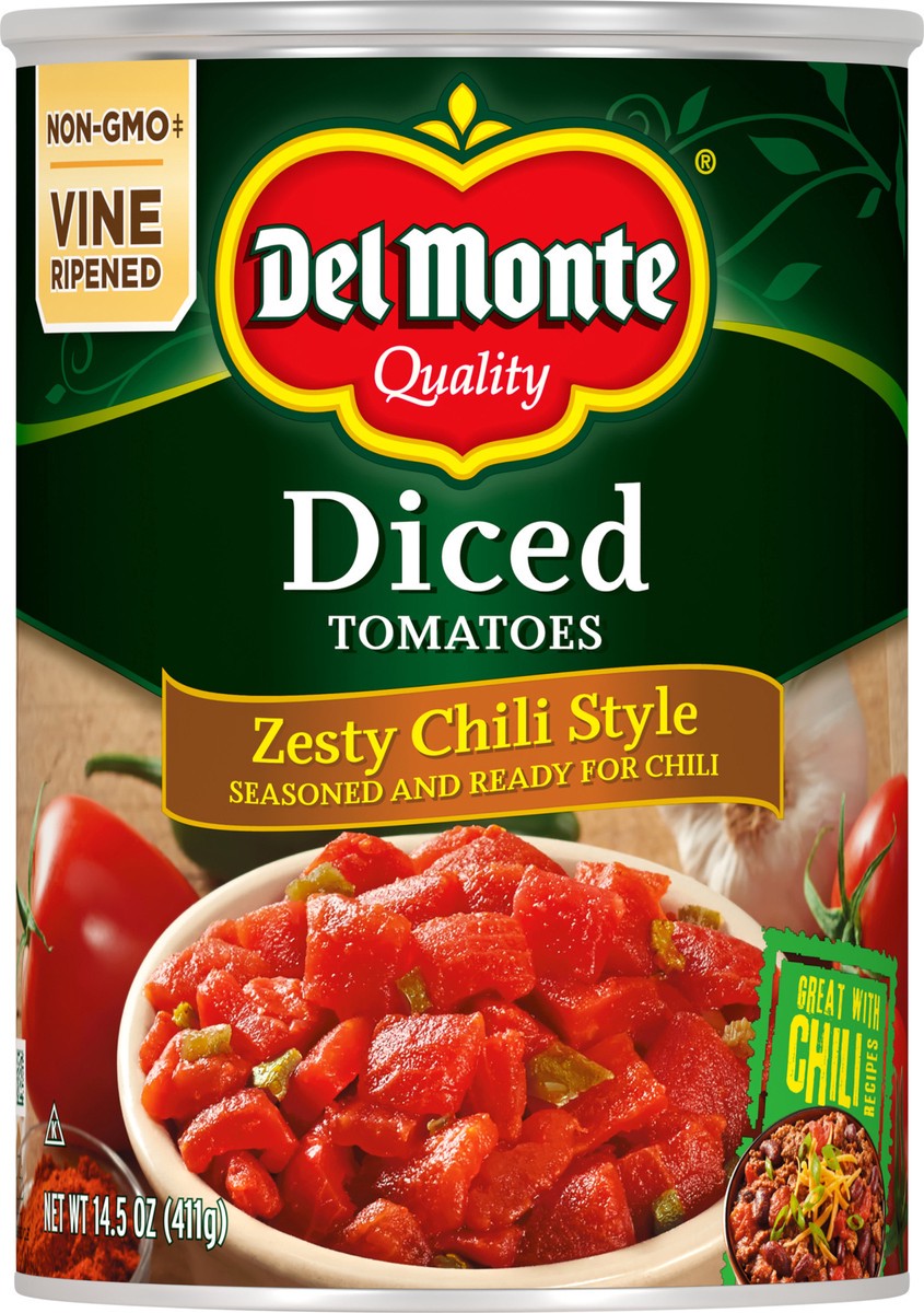 slide 1 of 7, Del Monte Diced Zesty Chili Style Tomatoes 14.5 oz Can, 14.5 oz