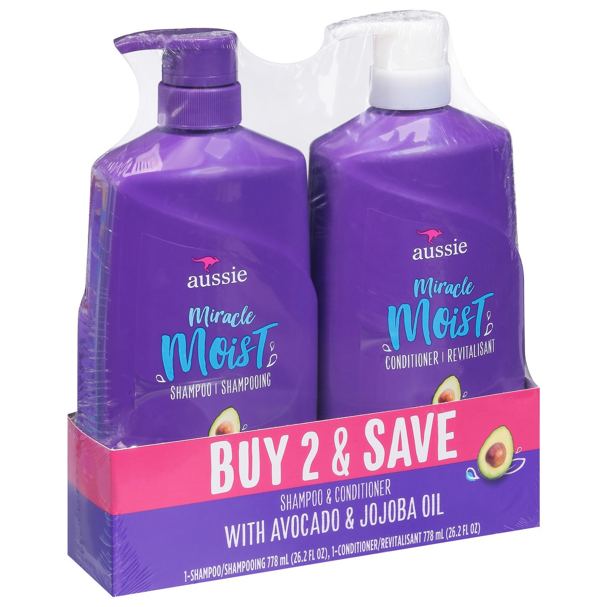 slide 5 of 9, Aussie For Dry Hair  Aussie Paraben-Free Miracle Moist Shampoo and Conditioner Bundle Pack, 2 ct