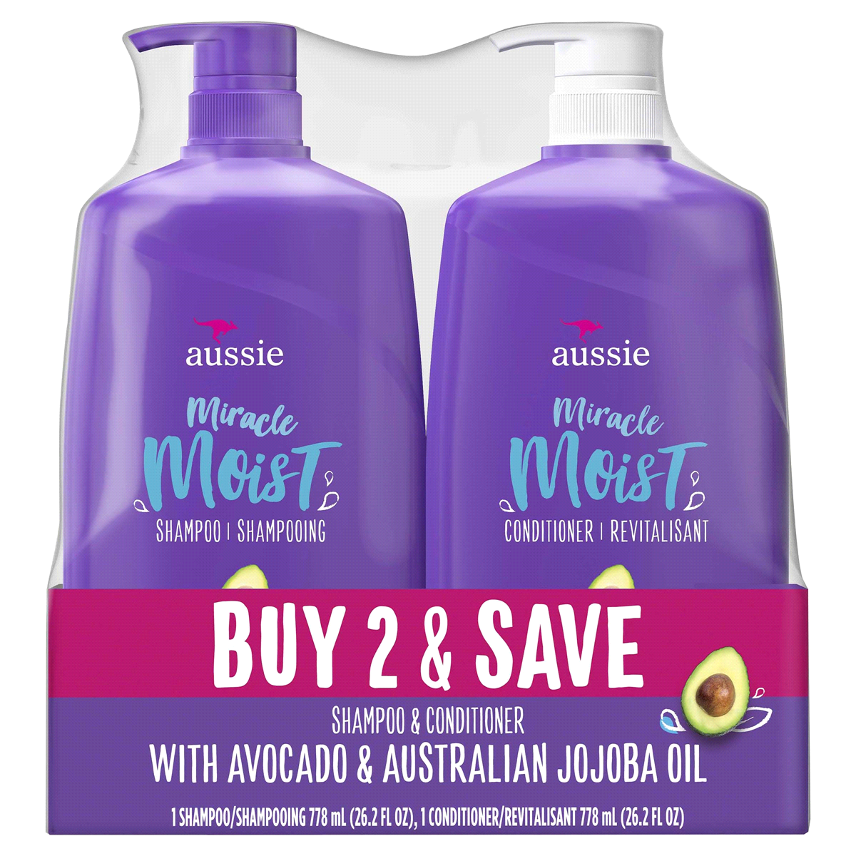 slide 1 of 1, For Dry Hair  Aussie Paraben-Free Miracle Moist Shampoo and Conditioner Bundle Pack, 29.2 oz