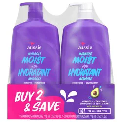 Aussie Miracle Moist Shampoo and Conditioner Dual Pack, for All Hair Types, Paraben-Free, 26.2 fl oz Pump Bottles