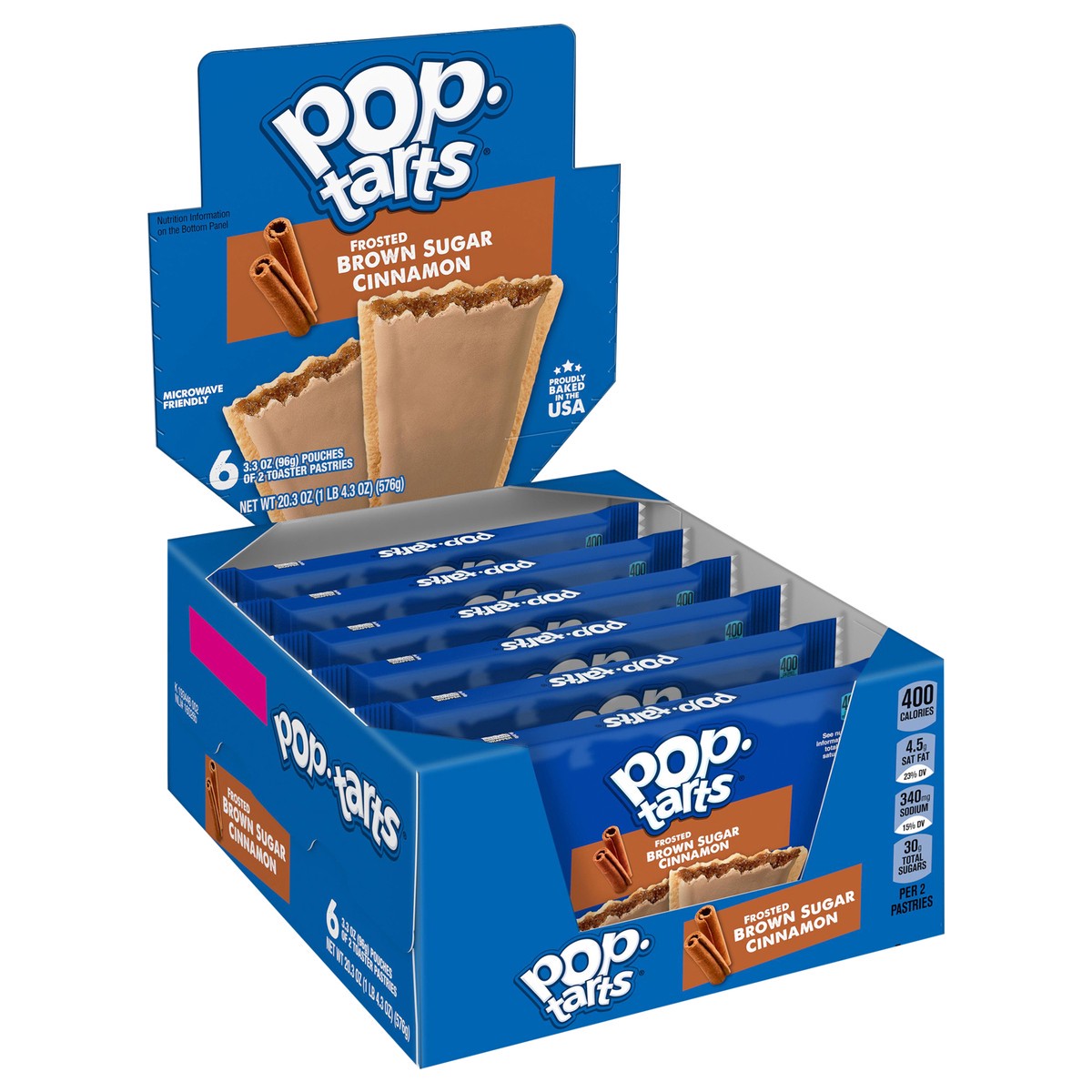 slide 5 of 8, Pop-Tarts Toaster Pastries, Breakfast Foods, Kids Snacks, Frosted Brown Sugar Cinnamon, 20.3oz Tray, 12 Pop-Tarts, 20.3 oz