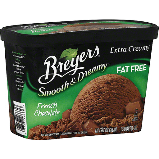 slide 1 of 1, Breyers Smooth & Dreamy Ice Cream, Fat Free, French Chocolate, 48 fl oz