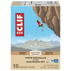 CLIF BAR - White Chocolate Macadamia Nut Flavor - Made with Organic Oats - Energy Bars - Non-GMO - Plant Based Protein Bars (10 Pack)