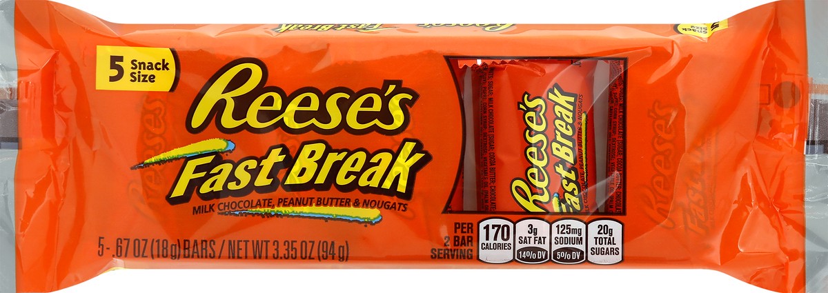 slide 1 of 4, Fast Break Snack Size Milk Chocolate, Peanut Butter & Nougats Bars 5 ea, 5 ct