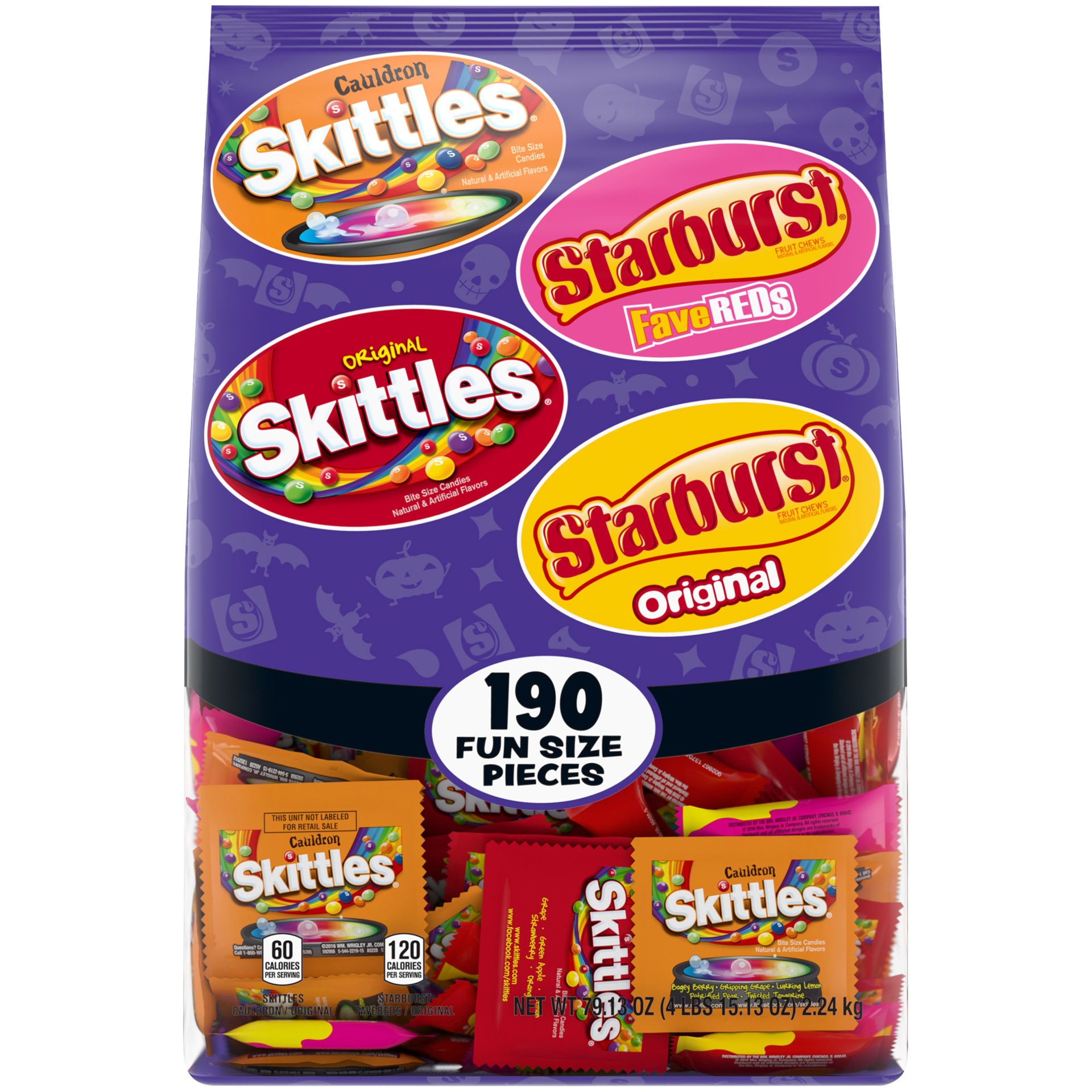 slide 1 of 1, Mixed SKITTLES & STARBURST Bulk Halloween Candy Bag, 190 Fun Size Pieces, 79.13 oz