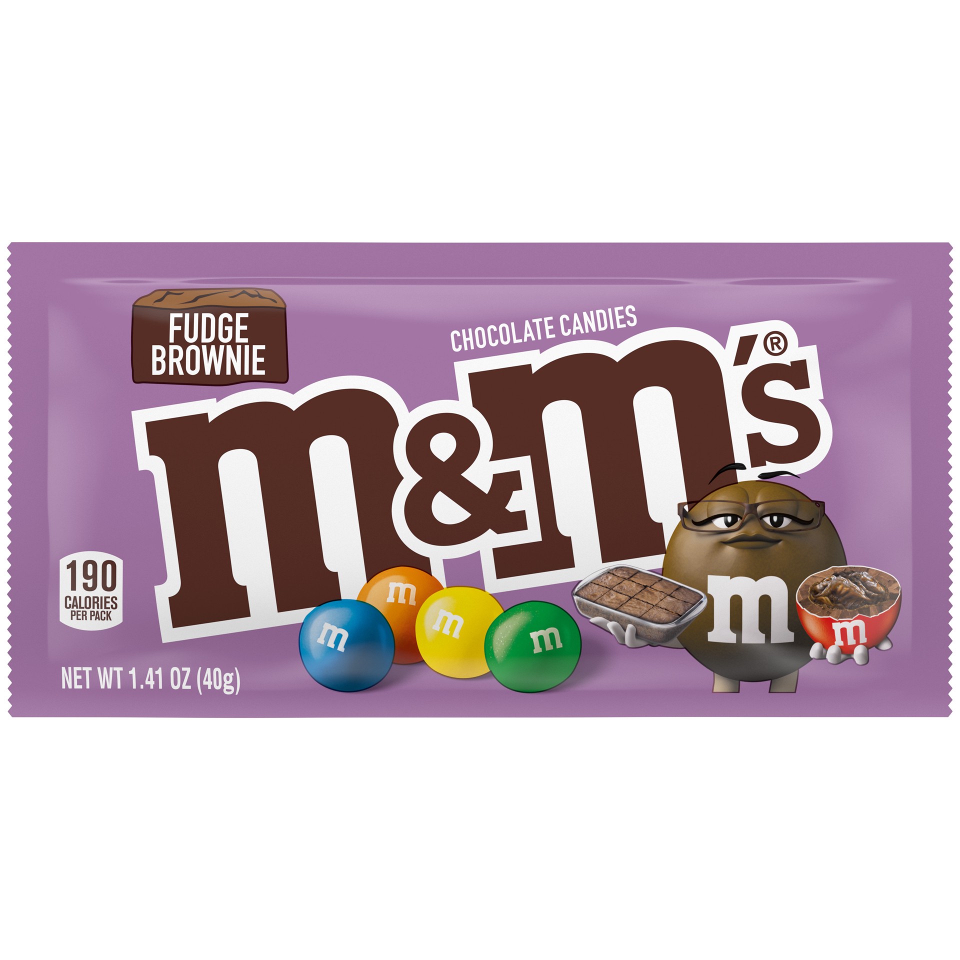 slide 1 of 8, M&M's Fudge Brownie Singles Size Chocolate Candy, 1.41 oz., 1.41 oz
