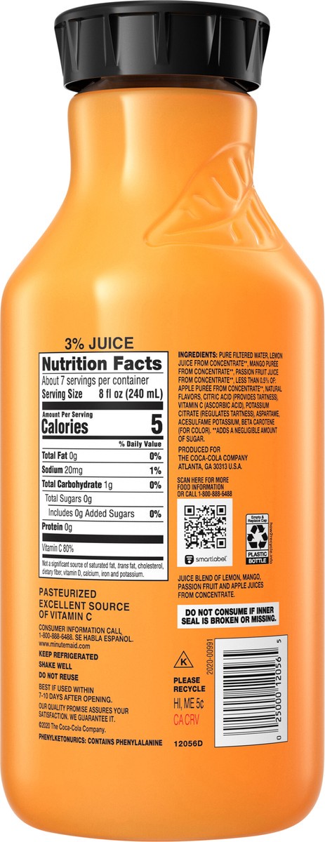 slide 5 of 12, Minute Maid Zero Sugar Mango Passion Fruit Bottle, 52 fl oz, 52 fl oz