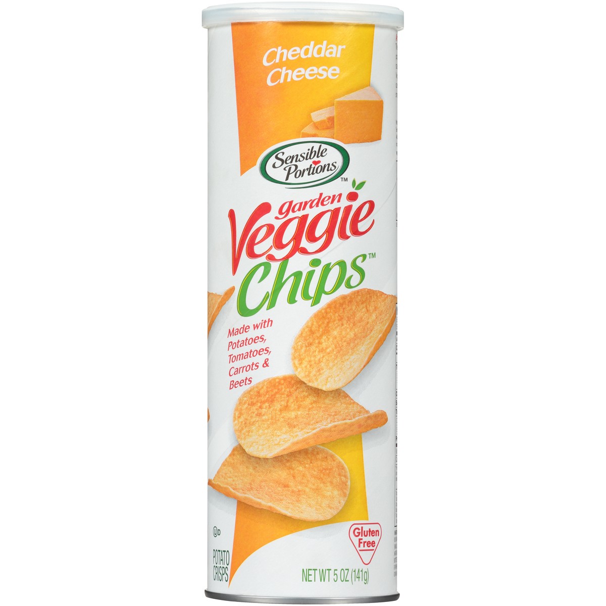 slide 1 of 7, Sensible Portions Garden Veggie Chips Cheddar Cheese Potato Crisps 5 oz. Canister, 5 oz