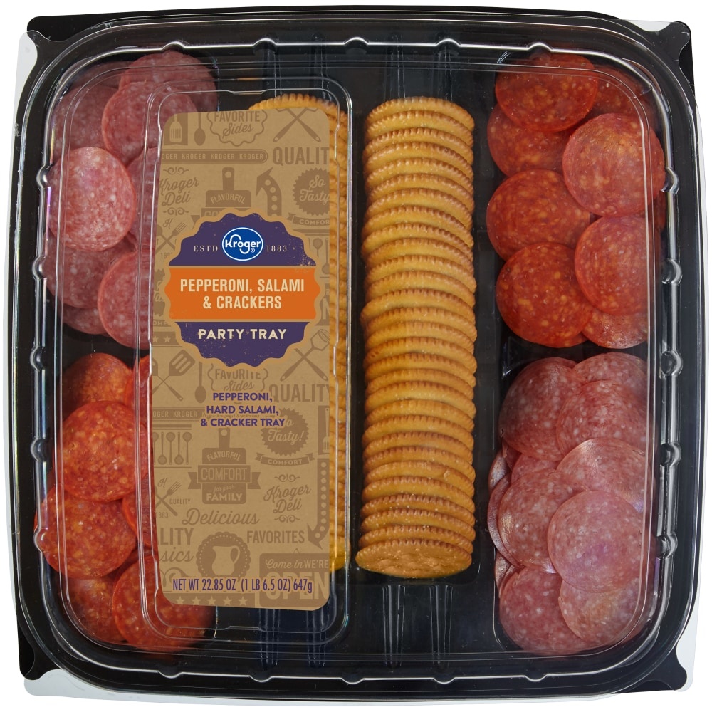 slide 1 of 1, Kroger Pepperoni Salami & Crackers Party Tray, 22.85 oz