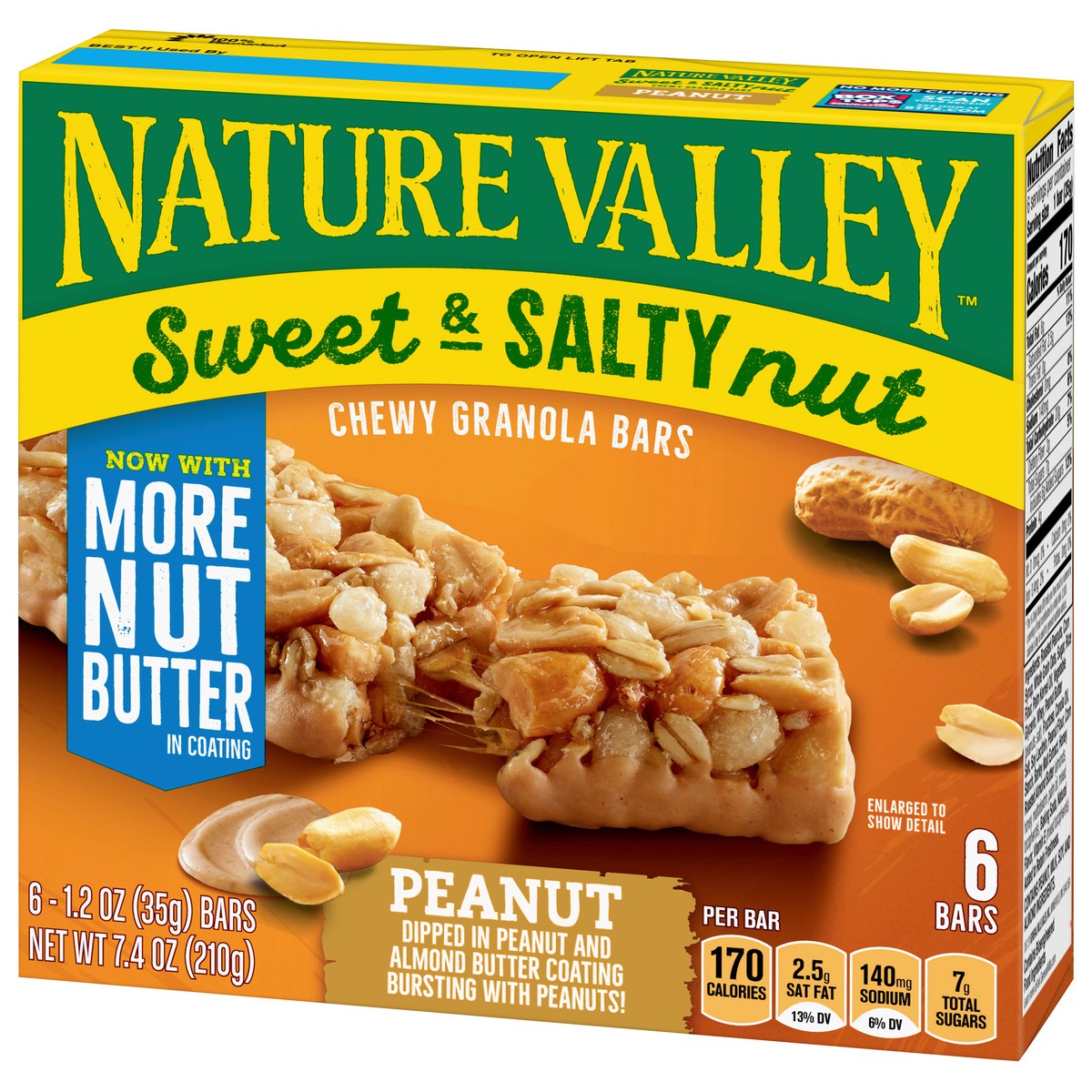slide 10 of 13, Nature Valley Sweet and Salty Nut Granola Bars, Peanut, 6 Bars, 7.2 oz, 6 ct