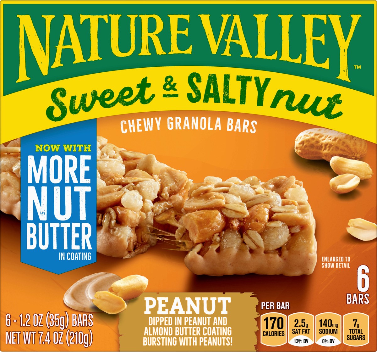 slide 13 of 13, Nature Valley Sweet and Salty Nut Granola Bars, Peanut, 6 Bars, 7.2 oz, 6 ct