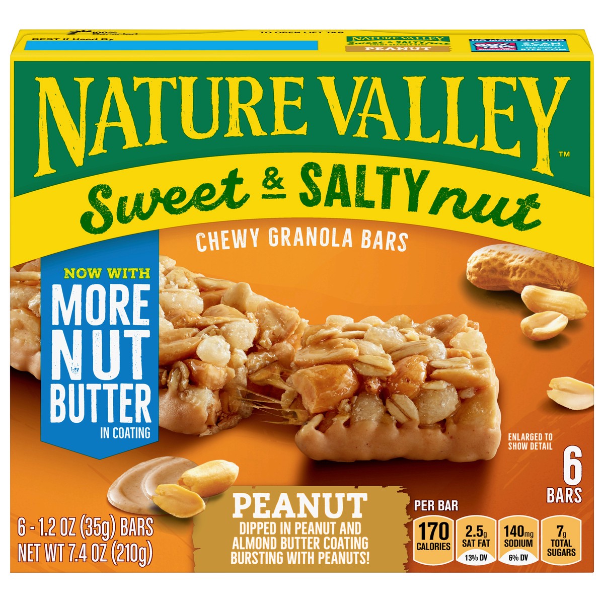 slide 4 of 13, Nature Valley Sweet and Salty Nut Granola Bars, Peanut, 6 Bars, 7.2 oz, 6 ct