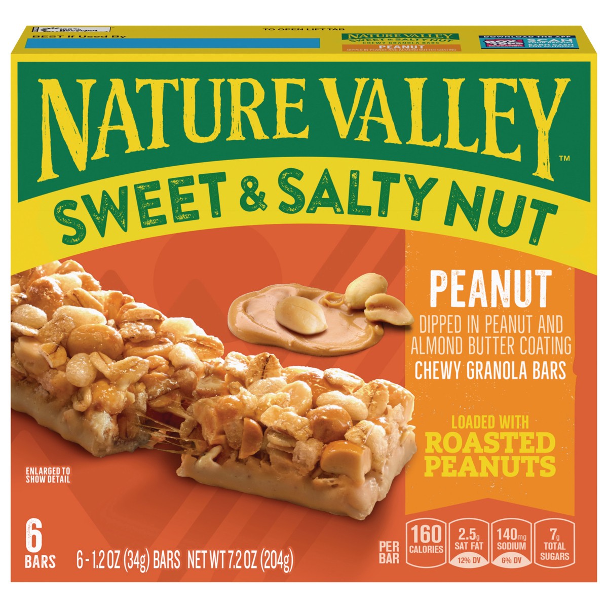 slide 1 of 13, Nature Valley Sweet and Salty Nut Granola Bars, Peanut, 6 Bars, 7.2 oz, 6 ct