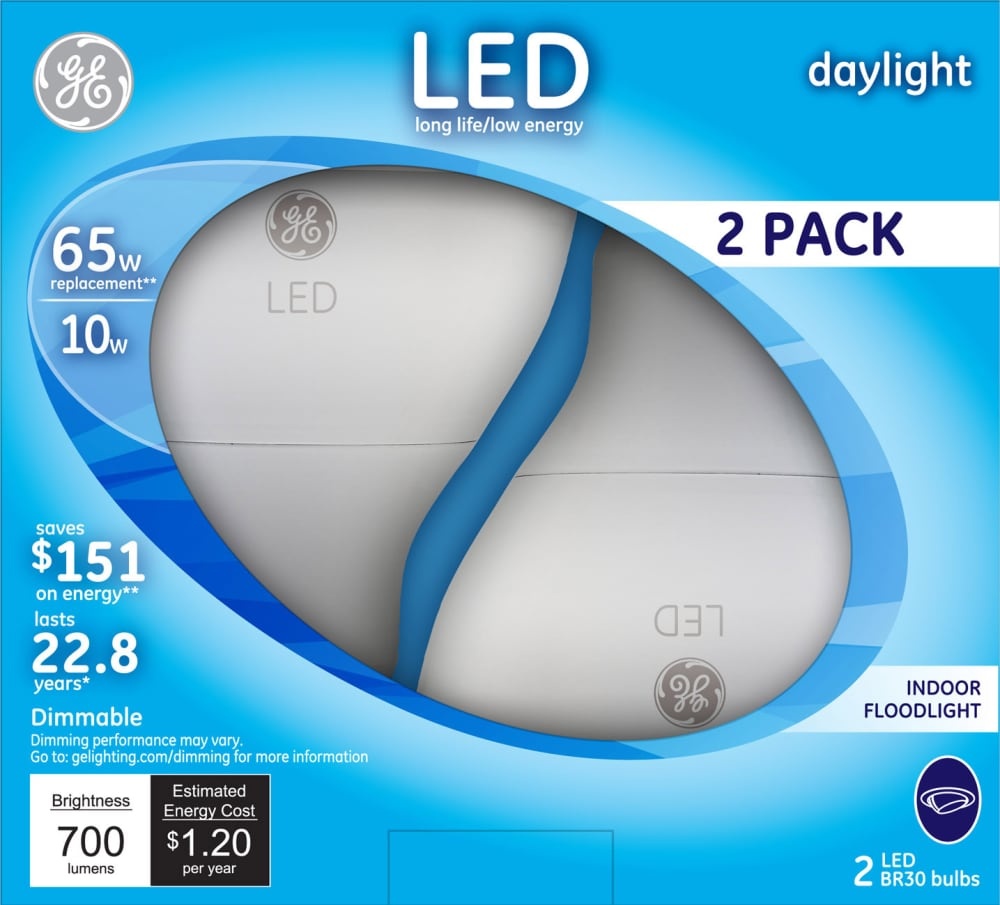 slide 1 of 1, GE General Electric 65w Daylight Led Indoor Flood Lightbulb, 2 ct