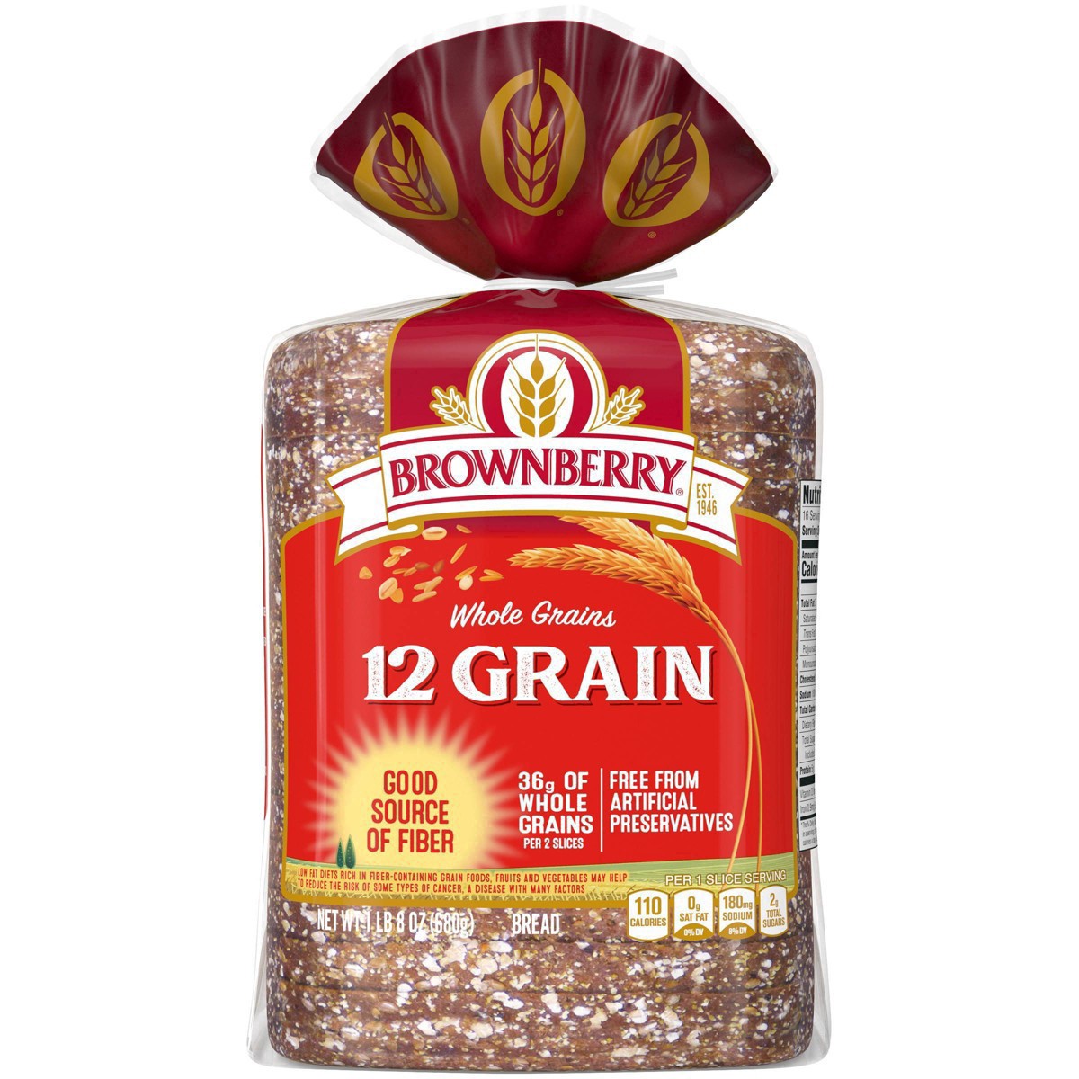 slide 37 of 53, Brownberry 12 Grains and Seeds Bread, 24 oz, Soft Whole Grain Multigrain Bread, Bag, 1 ct