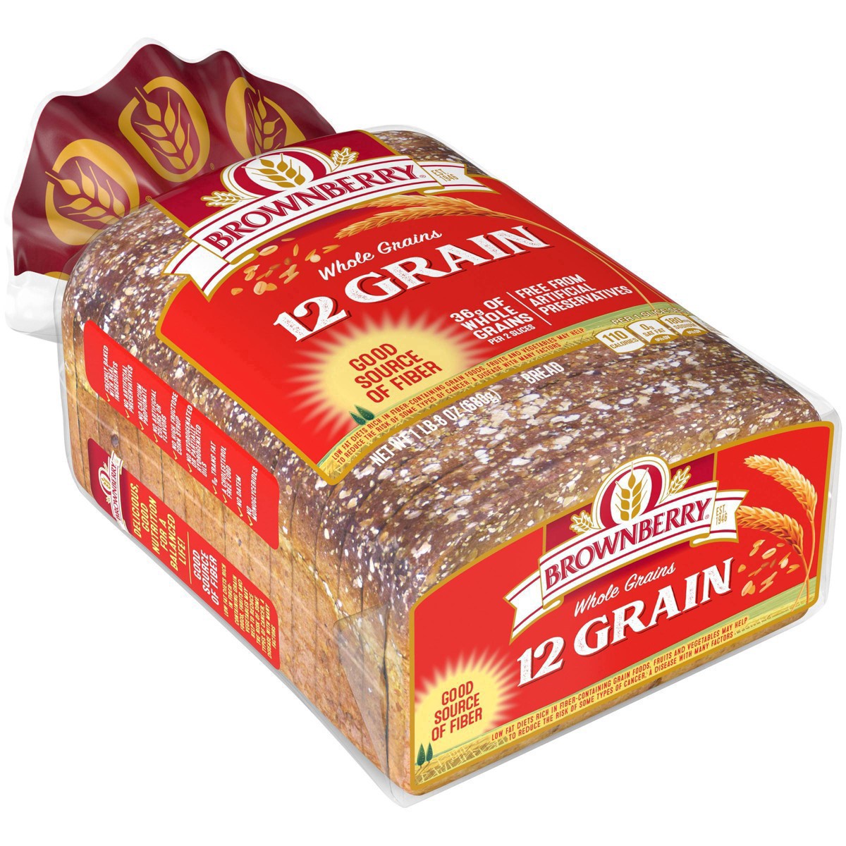 slide 9 of 53, Brownberry 12 Grains and Seeds Bread, 24 oz, Soft Whole Grain Multigrain Bread, Bag, 1 ct