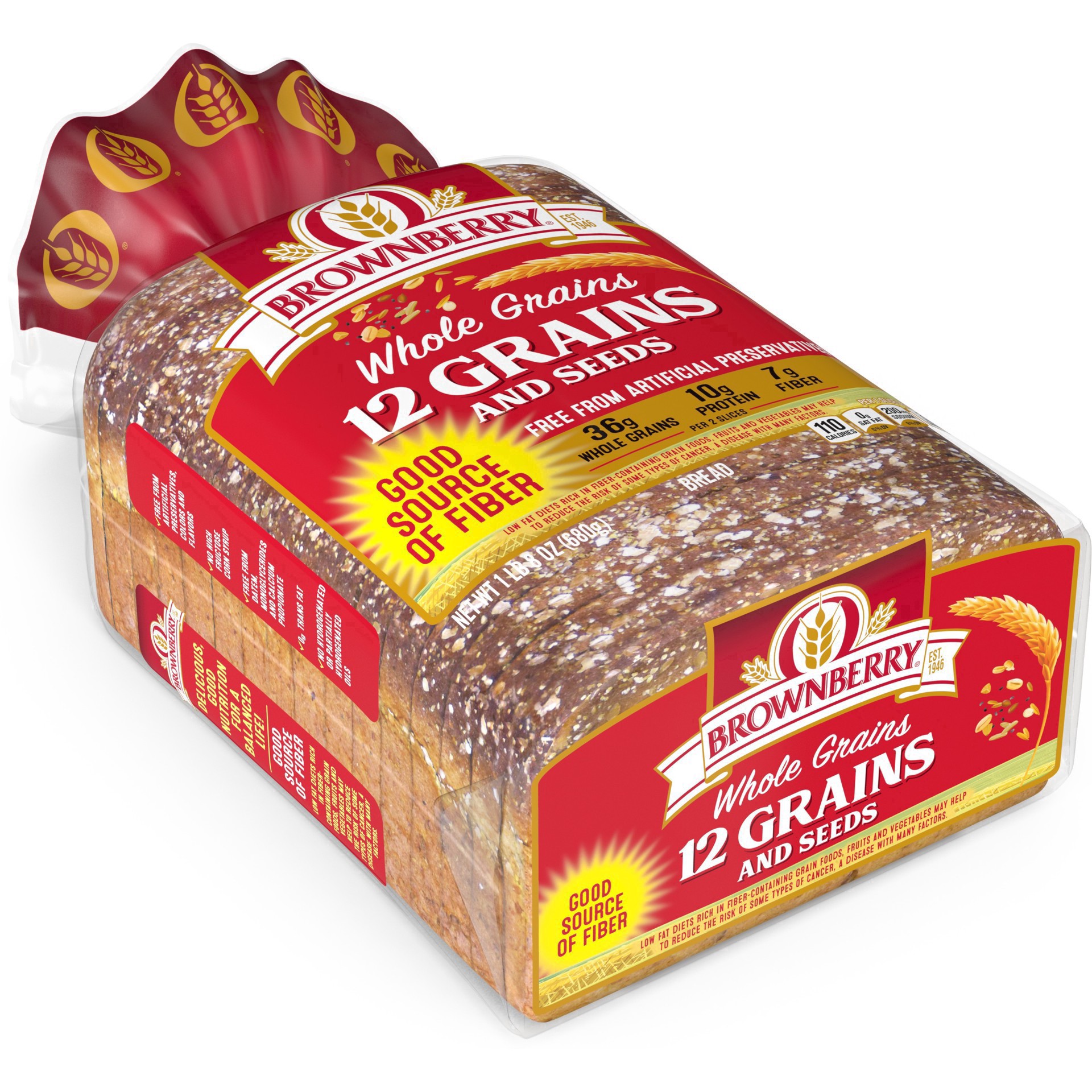 slide 45 of 53, Brownberry 12 Grains and Seeds Bread, 24 oz, Soft Whole Grain Multigrain Bread, Bag, 1 ct