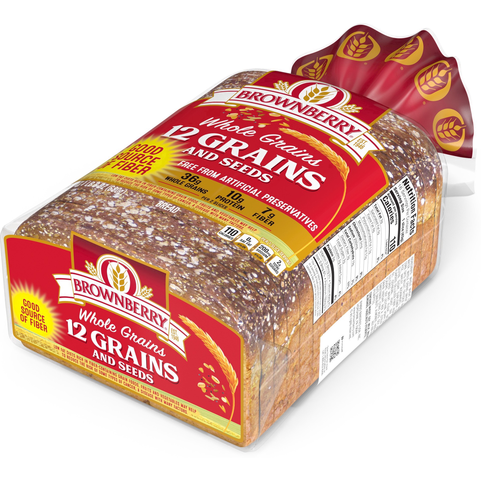 slide 47 of 53, Brownberry 12 Grains and Seeds Bread, 24 oz, Soft Whole Grain Multigrain Bread, Bag, 1 ct