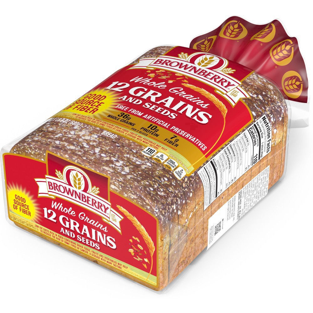 slide 27 of 53, Brownberry 12 Grains and Seeds Bread, 24 oz, Soft Whole Grain Multigrain Bread, Bag, 1 ct