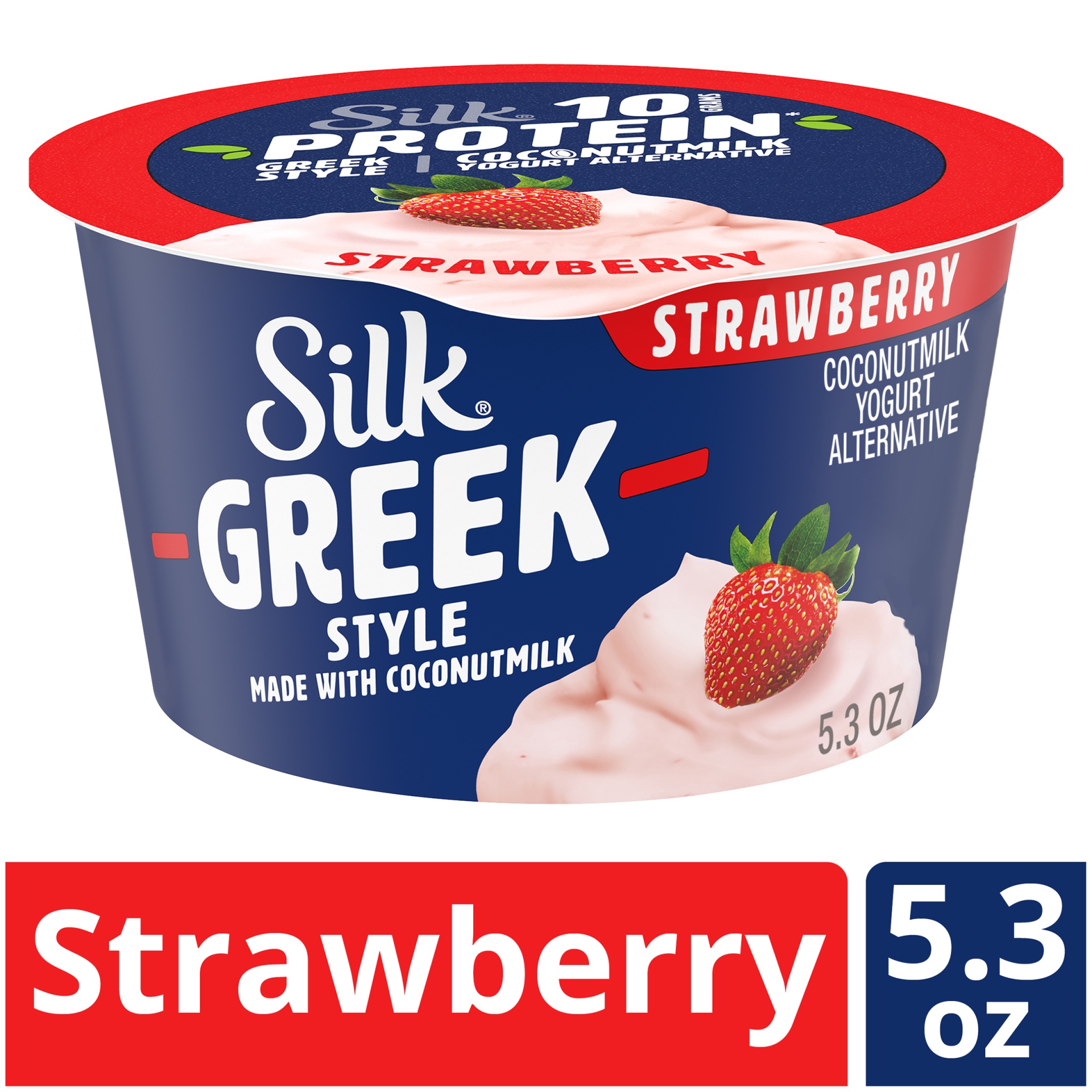 slide 1 of 7, Silk Greek Style Strawberry Coconut Milk Yogurt Alternative Cup, 5.3 oz