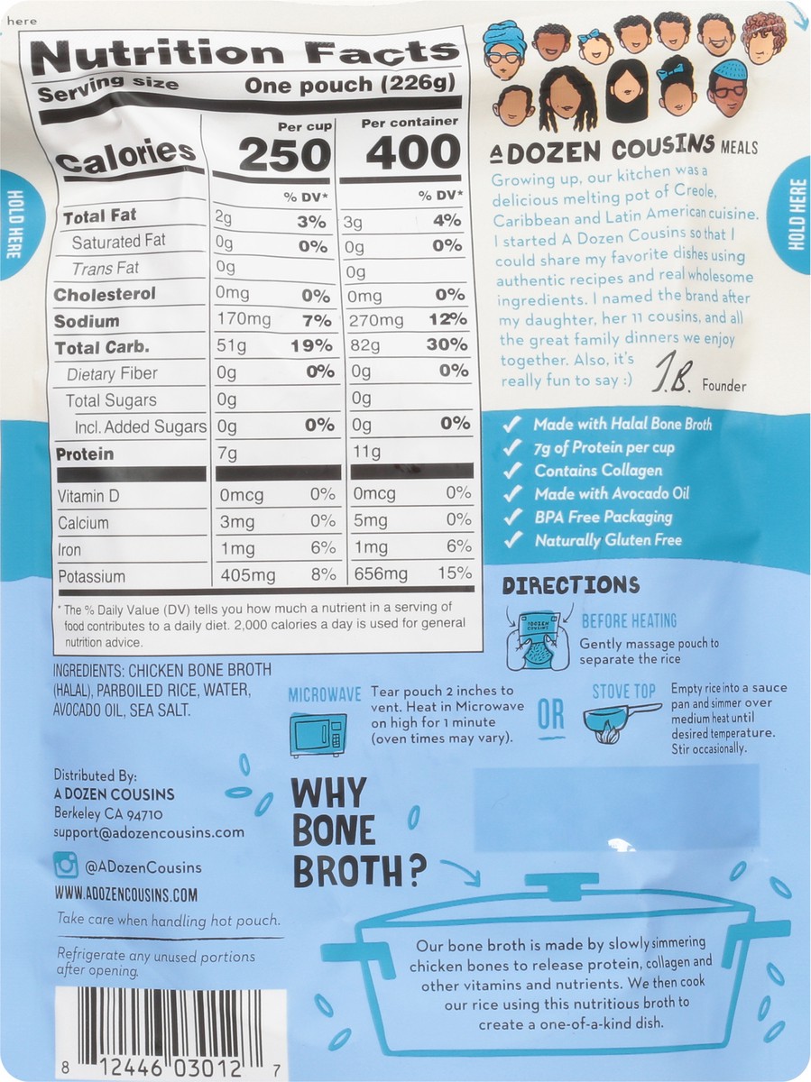 slide 4 of 9, A Dozen Cousins Ready To Eat Rice Cooked In Bone Broth With Sea Salt, 8 oz