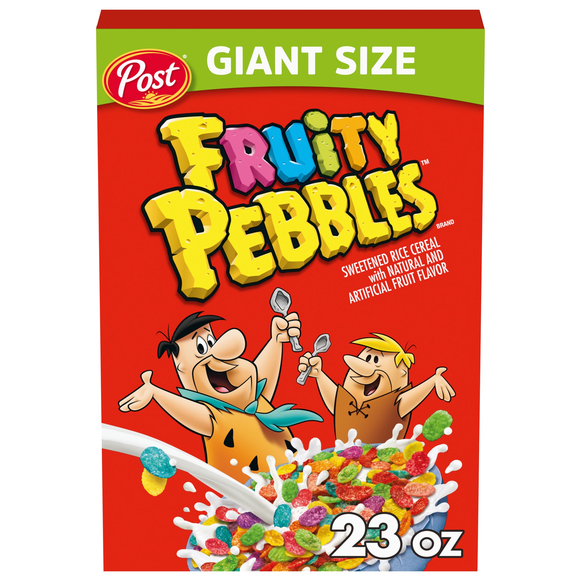 slide 1 of 2, Post Fruity PEBBLES Breakfast Cereal, Gluten Free, 10 Vitamins and Minerals, Breakfast Snacks, Sweetened Rice Cereal, Extra Large Box, 23 Oz, 23 oz