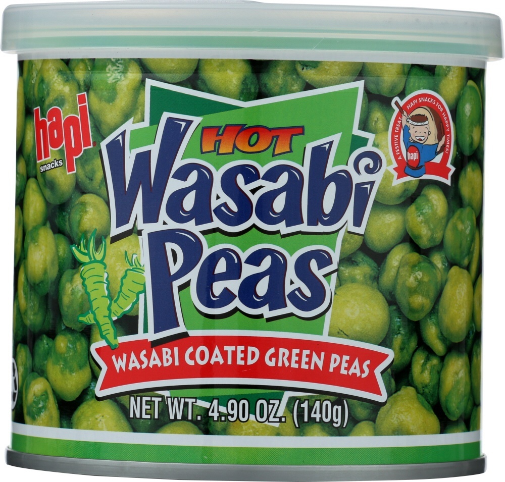 slide 1 of 1, Hapi Hot Wasabi Coated Green Peas, 4.9 oz