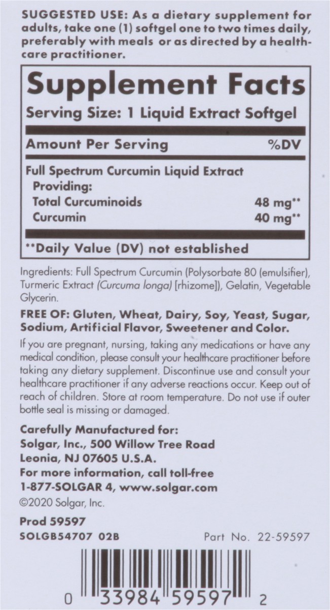 slide 2 of 9, Solgar Full Spectrum Curcumin 30 Liquid Extract Softgels, 30 ct