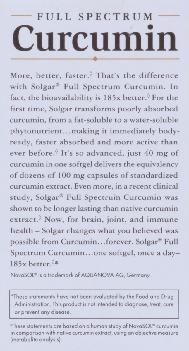 slide 3 of 9, Solgar Full Spectrum Curcumin 30 Liquid Extract Softgels, 30 ct