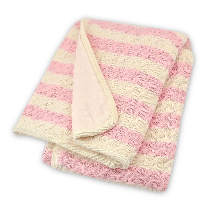 slide 1 of 2, Just Born Awning Stripe Cable Knit Blanket - Soft Pink/White, 1 ct