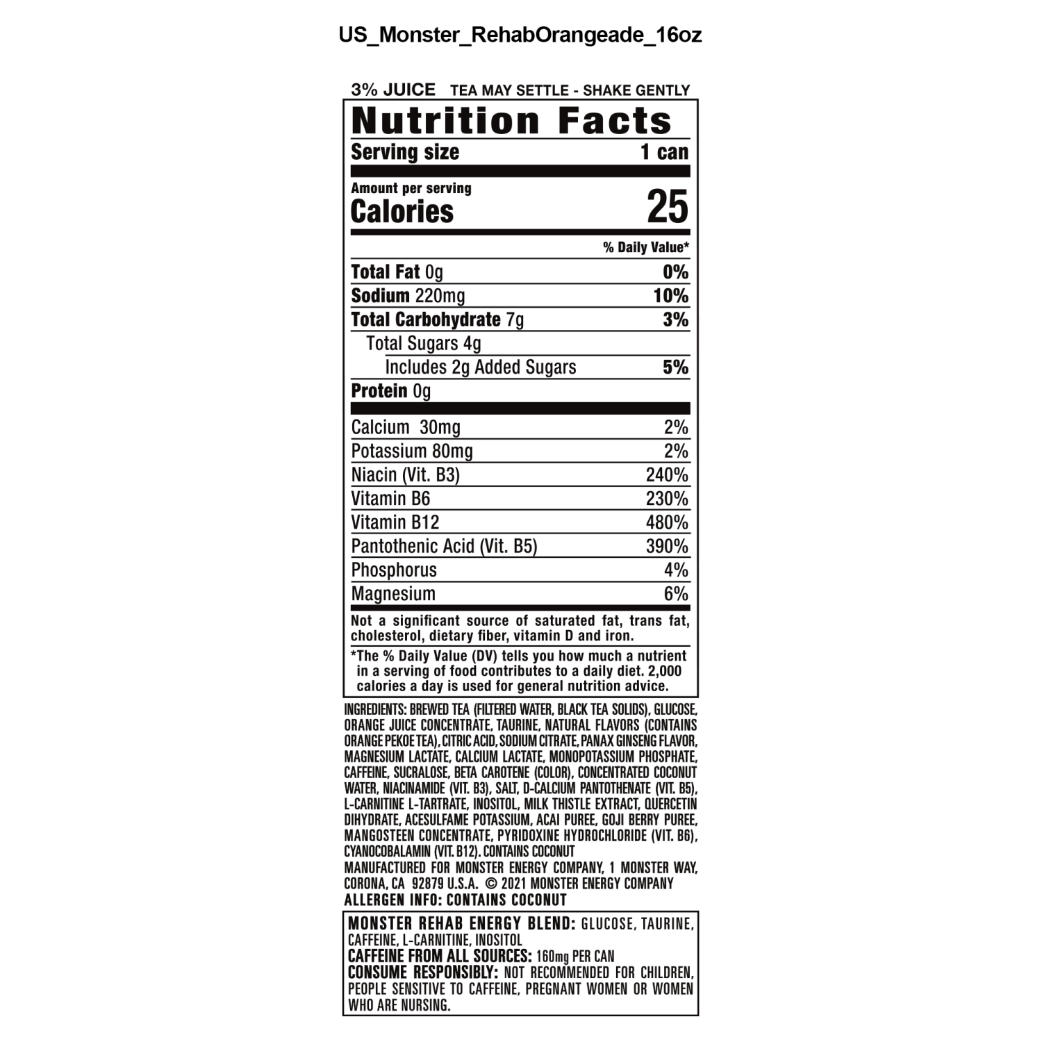 slide 2 of 2, Monster Energy Rehab, Tea + Orangeade, 15.5 fl oz