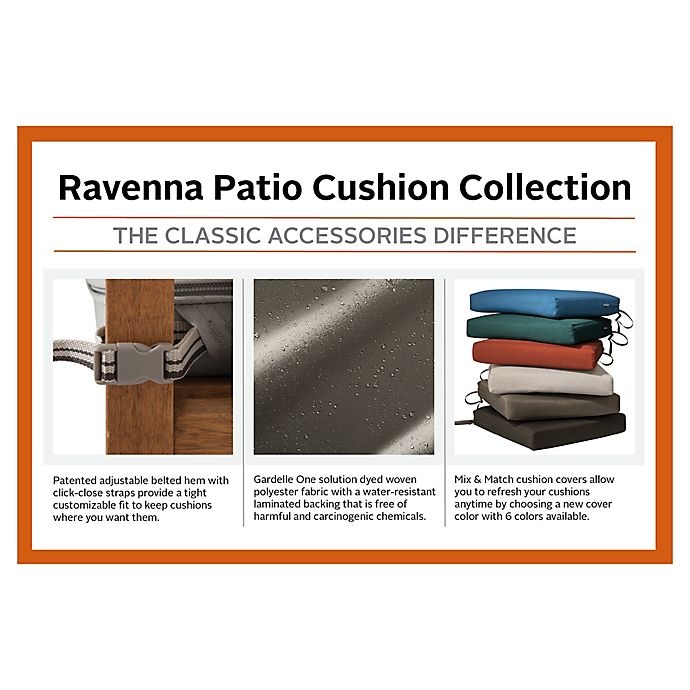 slide 3 of 18, Classic Accessories Ravenna Square Patio Seat Cushion and Slip Cover - Mushroom, 21 in