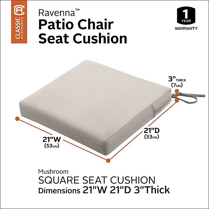 slide 10 of 18, Classic Accessories Ravenna Square Patio Seat Cushion and Slip Cover - Mushroom, 21 in