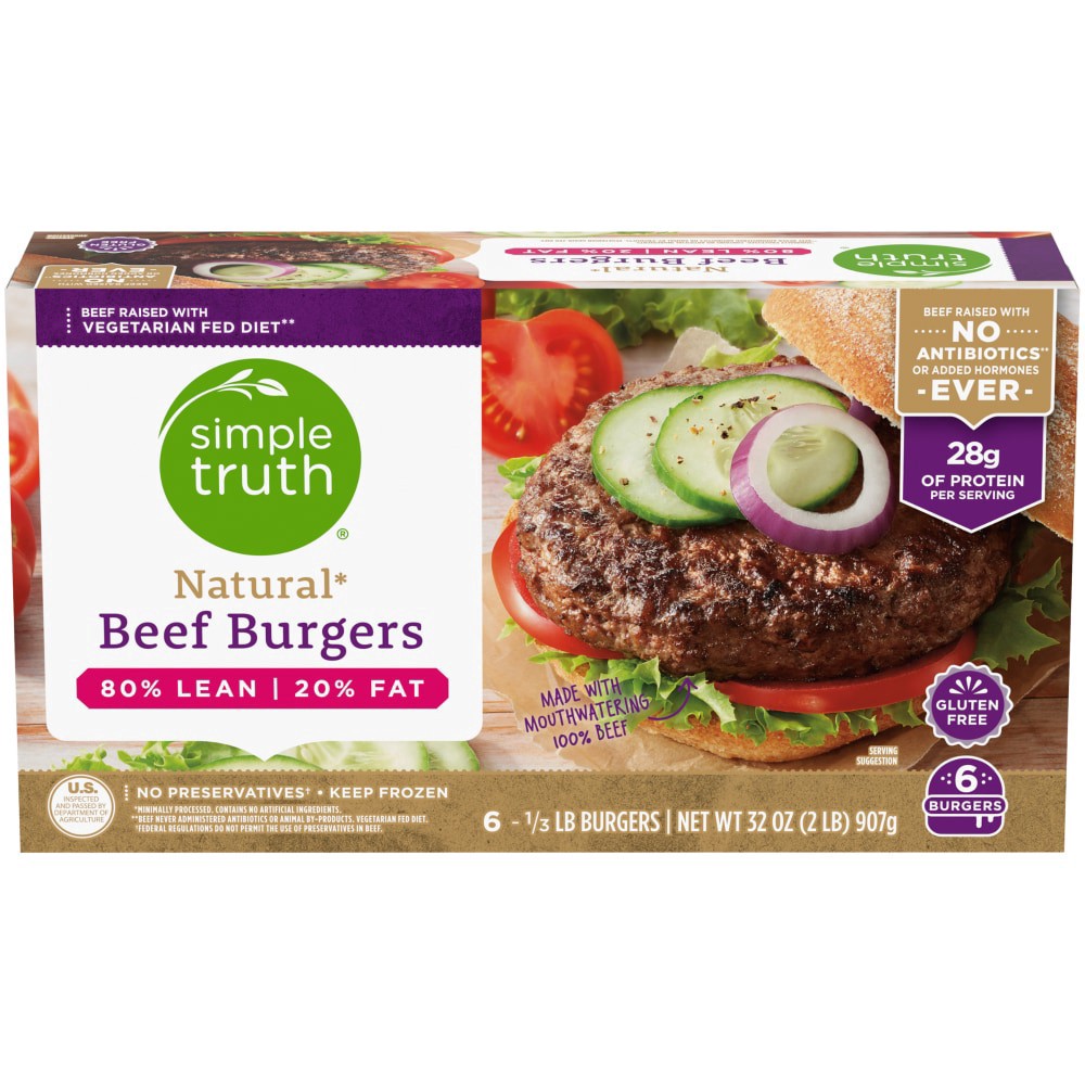 slide 1 of 3, Simple Truth Natural Beef Burger, 6 ct