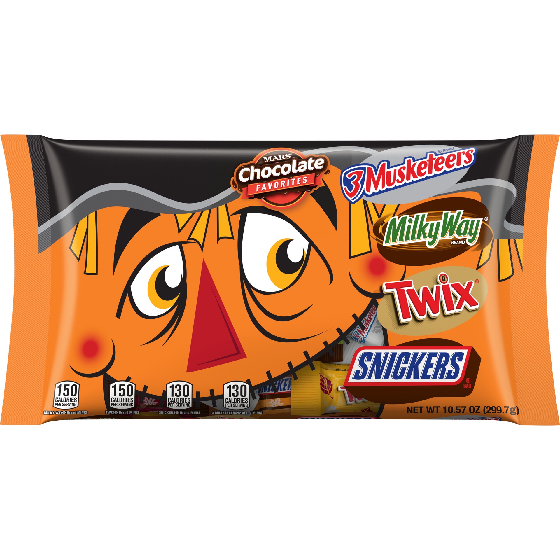 slide 1 of 8, Mixed SNICKERS, TWIX, MILKY WAY & 3 MUSKETEERS, Minis Mix Chocolate Halloween Candy Bag, 10.5 Oz, 10.57 oz