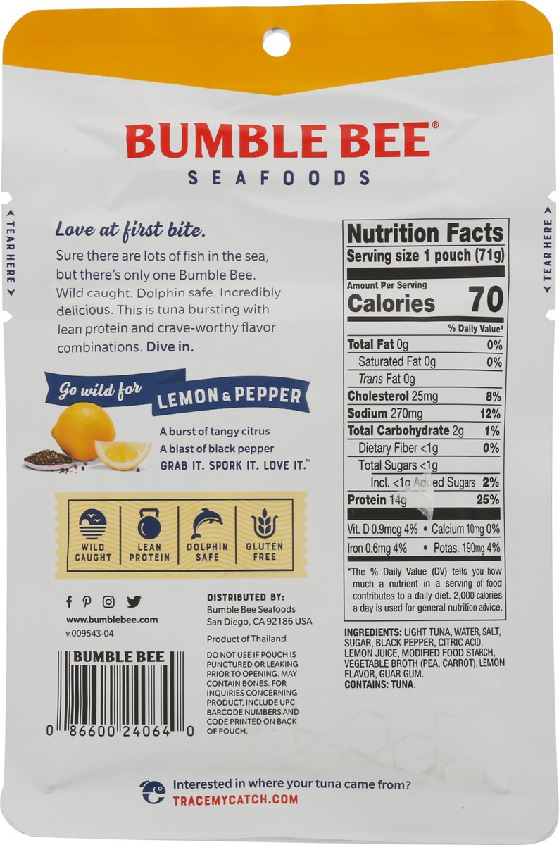 slide 8 of 16, Bumble Bee Lemon & Pepper Seasoned Tuna Pouch with Spoon, 