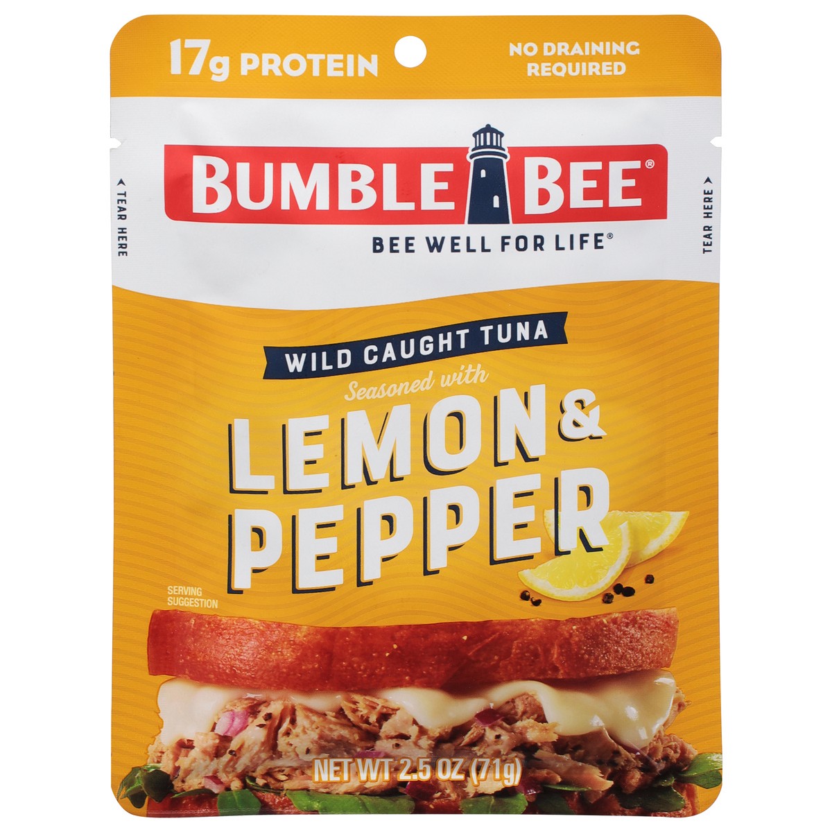 slide 1 of 16, Bumble Bee Lemon & Pepper Seasoned Tuna, 2.5 oz Pouch, 2.5 oz