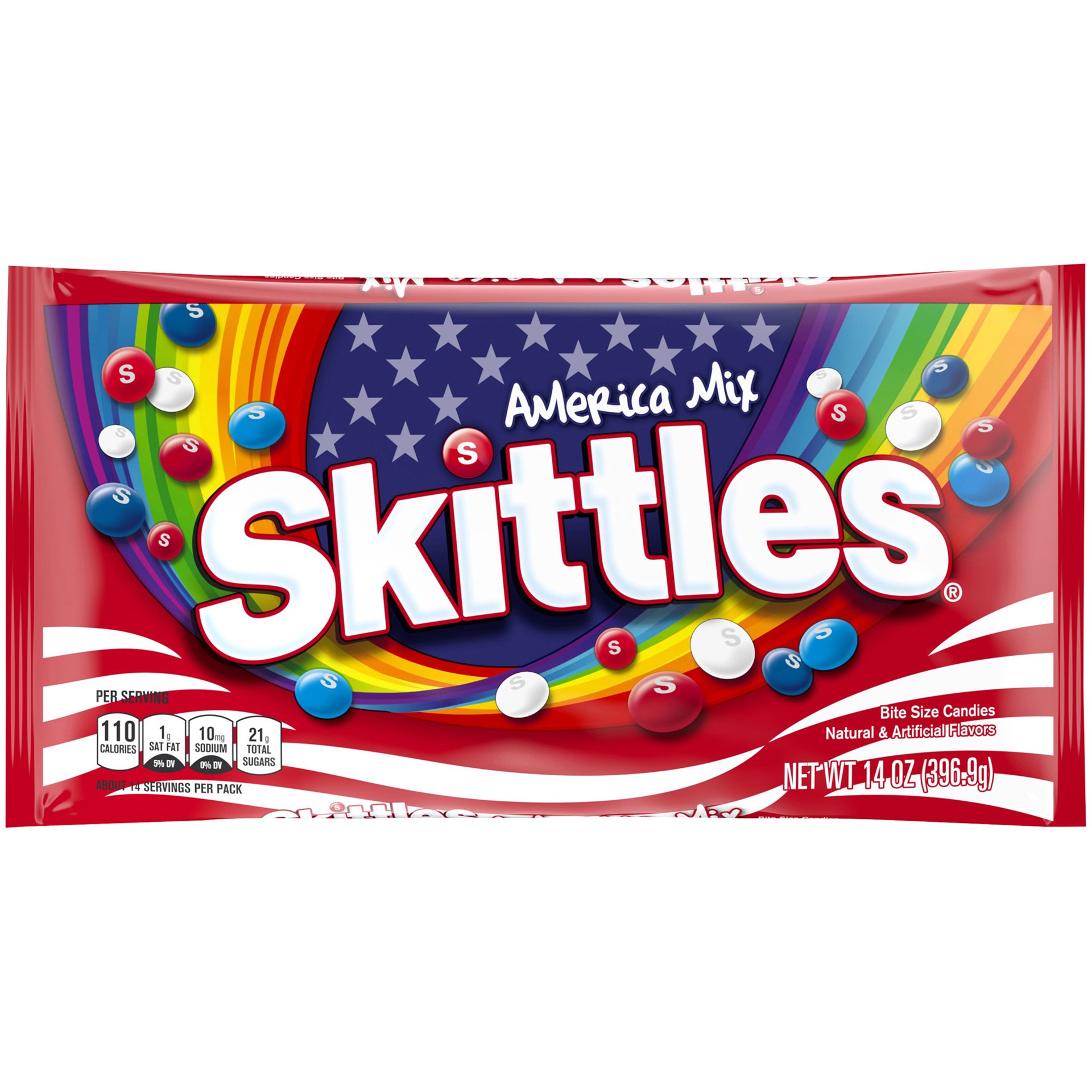 slide 1 of 5, SKITTLES America Mix Red, White & Blue Patriotic, Summer Candy, 14 oz Bag, 14 oz