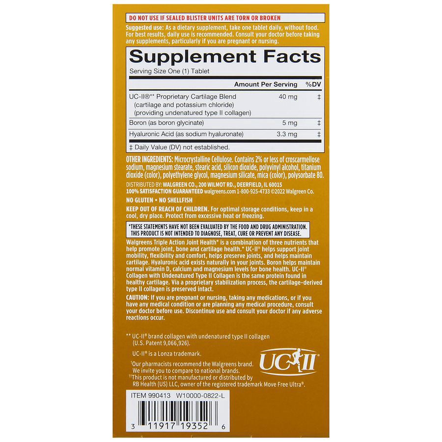 slide 4 of 5, Walgreens Triple Action Joint Health with UCII, 40 ct