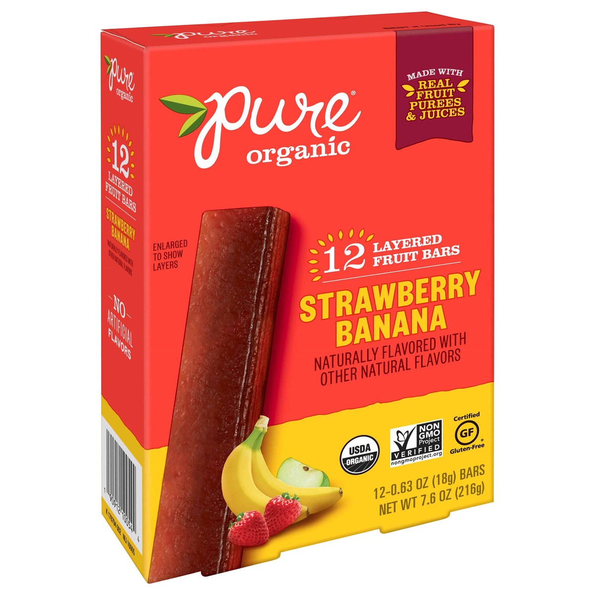 slide 2 of 10, Pure Organic Strawberry Banana Layered Fruit Bars, 7.6 oz